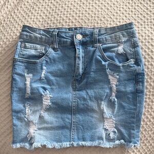 Wax Jean Light Blue Distressed Mini Skirt